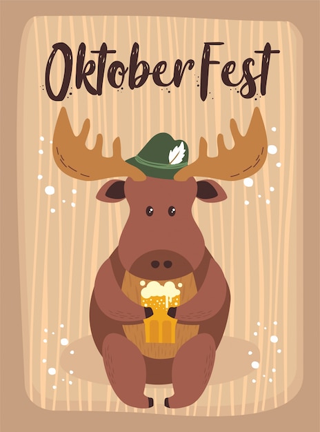 Oktoberfest-karikatur-niedliche tierelche oktober-bier-festival