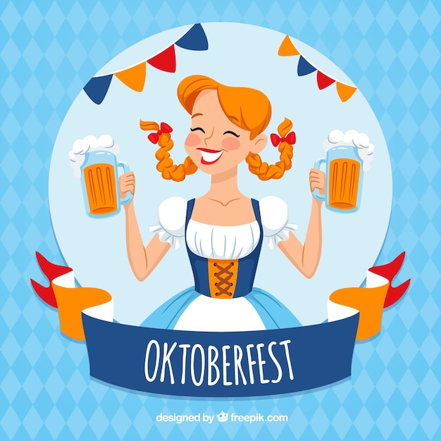 Vektor oktoberfest mädchen in einem traditionellen kostüm