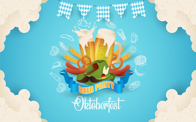 Oktoberfest party illustration mit frischem bier