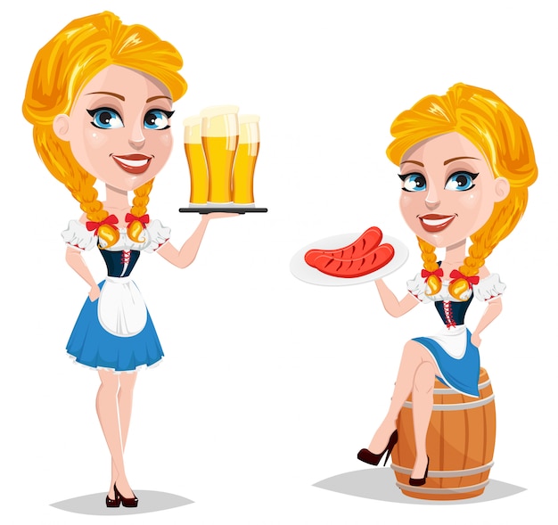 Oktoberfest. Rothaarige Mädchen Zeichentrickfigur
