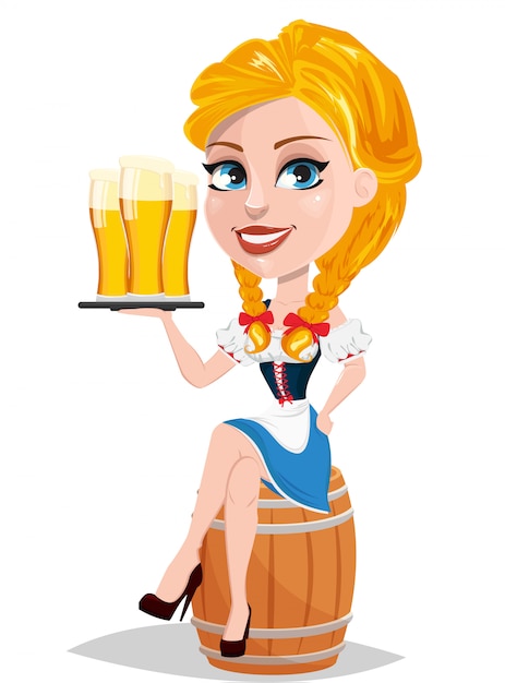 Oktoberfest. Rothaarigemädchen, das Bier hält