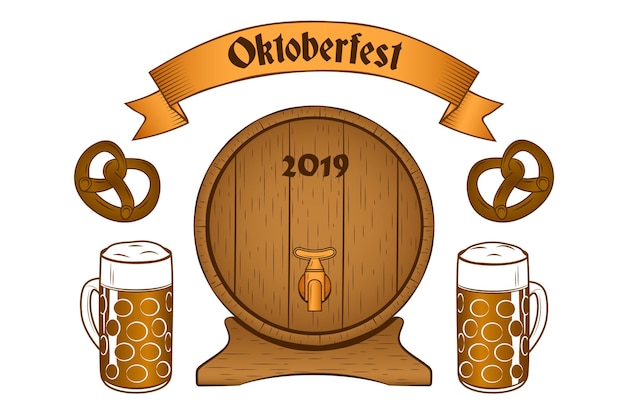 Oktoberfest Vintage oder Retro-Banner Bier Brezel Bannerfass im Vintage-Stil