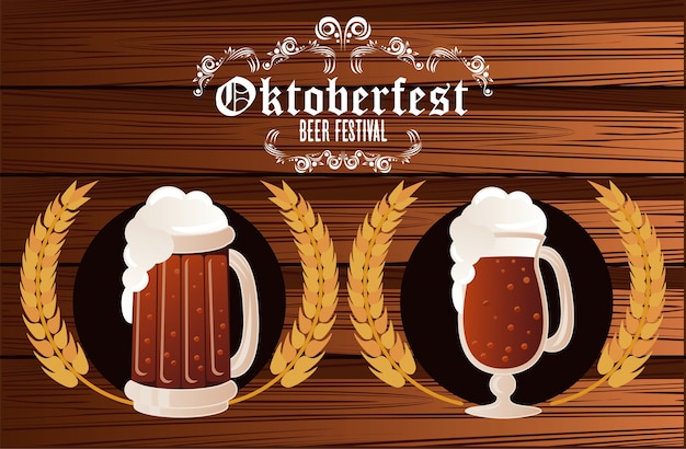 Vektor oktoberfestfeierfestplakat mit bierbecher und glas.