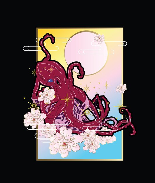 Oktopus-illustration im japanischen stil für monster-kaijune-event