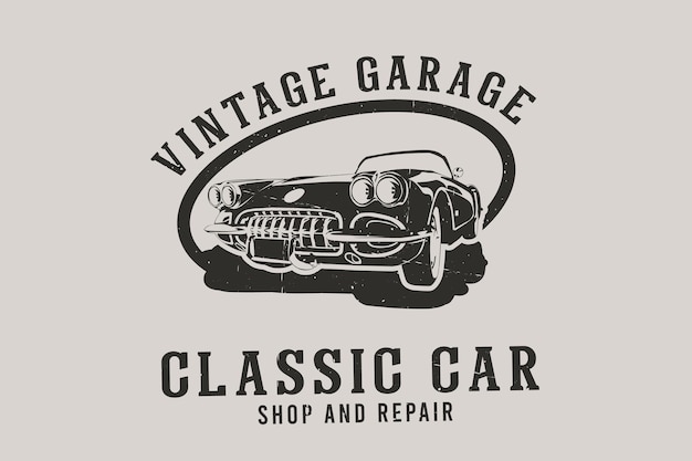 Vektor oldtimer-garage classic car shop und reparatur-silhouette-design