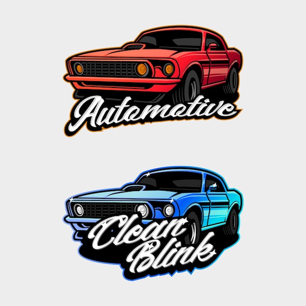 Oldtimer-Logo-Set eines Automobilindustrie- und Autowaschunternehmens