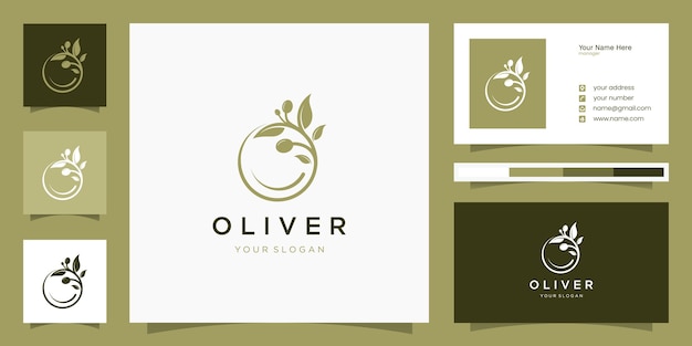 Olivenöl-logoentwurf mit visitenkartenschablone