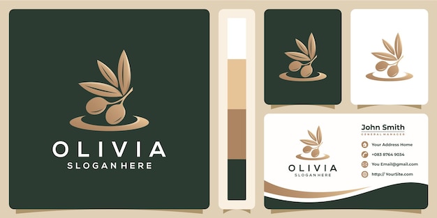 Olivenöl-luxuslogo mit visitenkartenschablone