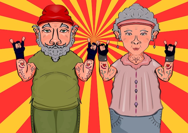 Oma und opa im hippie-stil