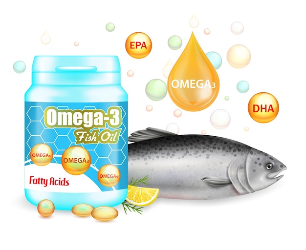 Omega-3-fischölergänzung werbevektorplakatvorlage