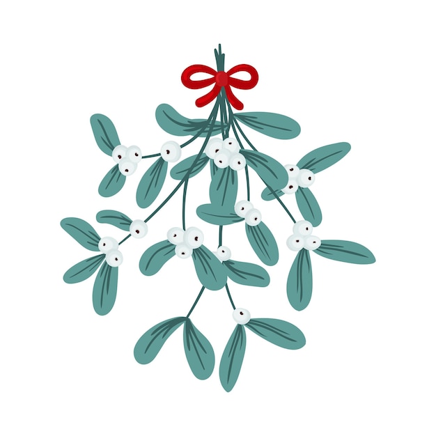 Omela holly mistletoe bunch roter band isoliert weihnachtsferien neujahr vektorillustration