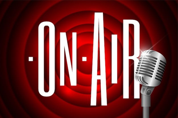 On-air-banner-konzept poster für radiosender mit retro-mikrofon und aufschrift