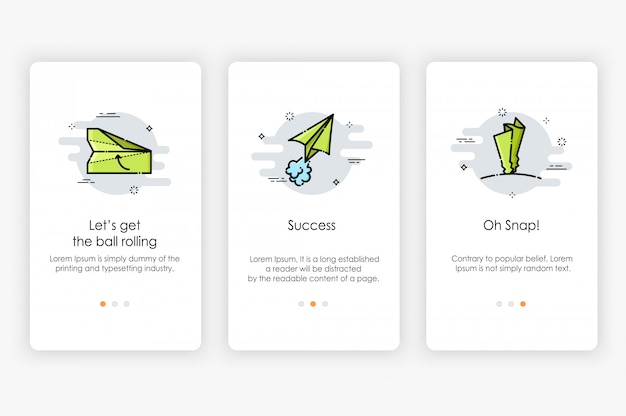 Onboarding-Bildschirme entwerfen den Einstieg und das Konzept. Moderne und vereinfachte Darstellung