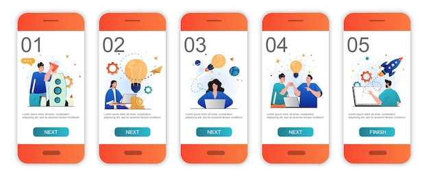 Onboarding-bildschirme für das unternehmensgründungskonzept für mobile app-vorlagen erfolgreicher start eines neuen projekts