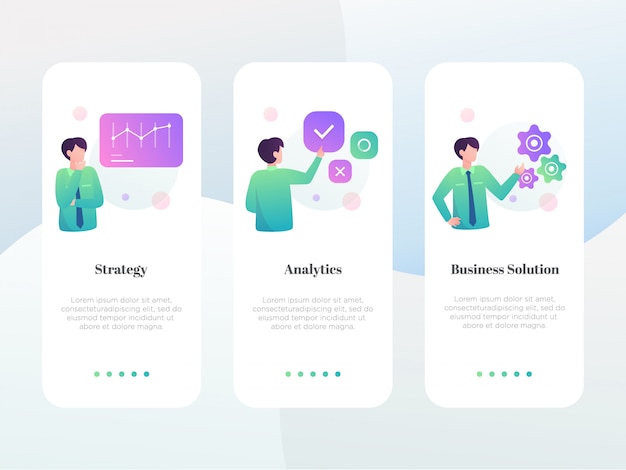 Onboarding-bildschirmsammlung des modernen flachen geschäfts