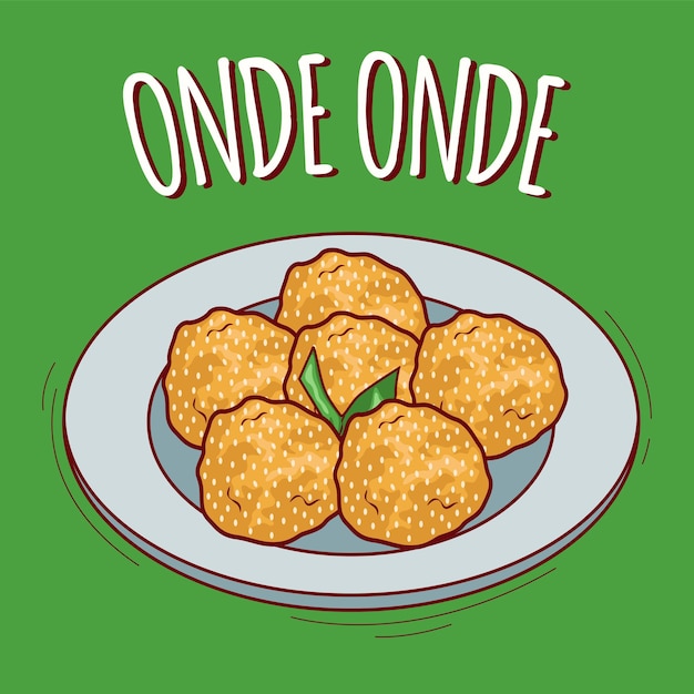 Onde onde illustration indonesisches essen im cartoon-stil