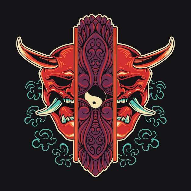 Oni-masken-verzierungs-vektor-retro- illustration