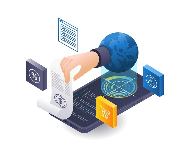 Online-Affiliate-Geschäftseinkommen-Details Infografik flache isometrische 3D-Illustration