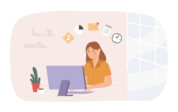 Online-Arbeit aus der Ferne Arbeitsplatz Freiberuflerin Frau Job