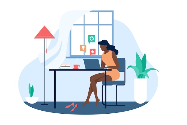 Online-Arbeit von Freelancer im modernen Home-Office beschäftigte junge Frau arbeitet mit Laptop