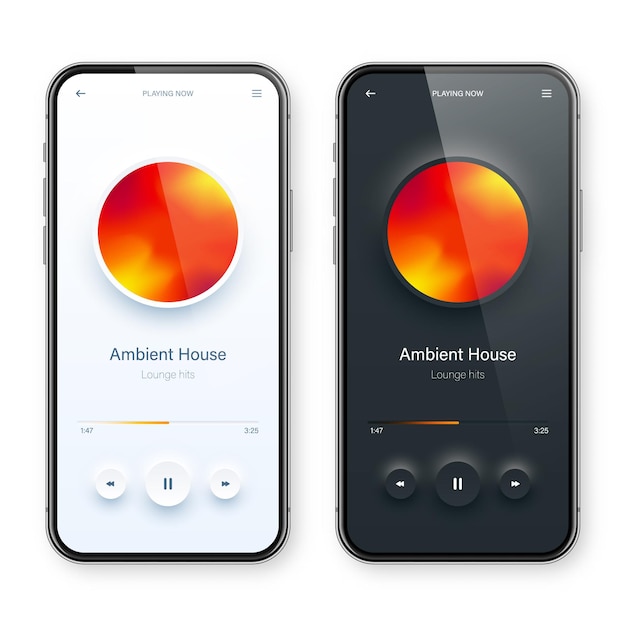 Vektor online-audio-player benutzeroberfläche smartphone-app ui design musik medien streaming und hören