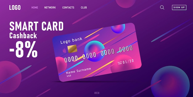 Online-Banking-Webbanner für Zielseite mit realistischer Kreditkarte und abstraktem f
