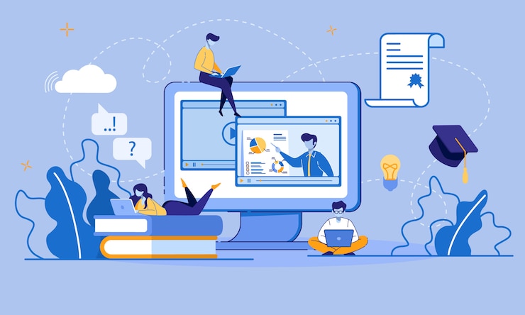 Vektor online-bildung und e-learning über digitale geräte