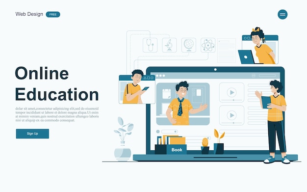 Online-Bildungskonzept Online-Lernen mit Plattform und Ressourcen Vektorillustration
