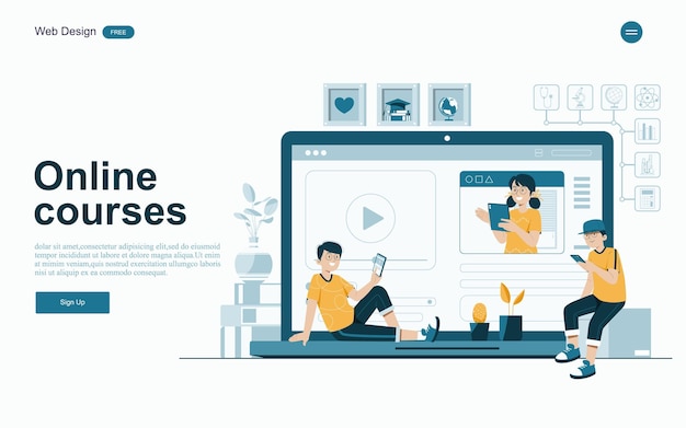 Online-BildungskonzeptOnline-Lernen mit Plattform und RessourcenVektorillustration