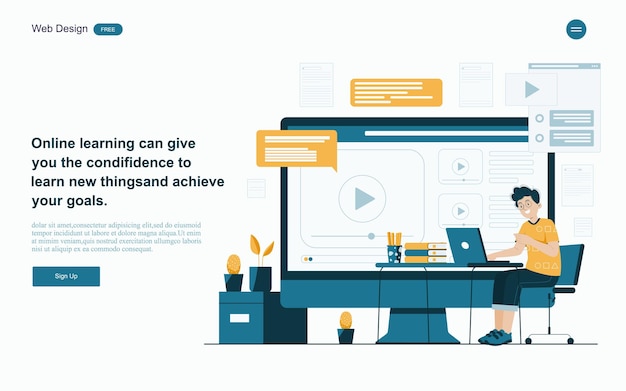 Online-BildungskonzeptOnline-Lernen mit Plattform und RessourcenVektorillustration