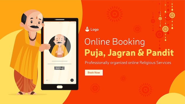 Online-buchung für puja jagran und pandit banner design