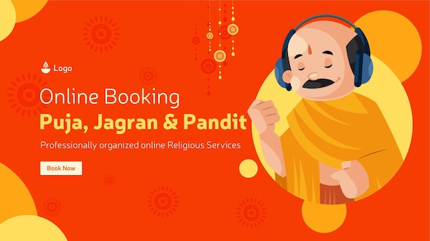 Online-buchung für puja jagran und pandit banner template design