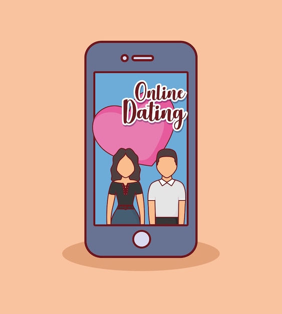 Online-dating-design mit handy mit avatar im bildschirm