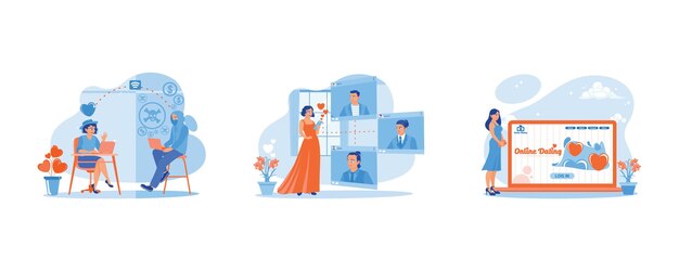 Online-Dating-Konzept Online-Dating mit einem gefälschten Freund Frau besucht Online-Dating-Site