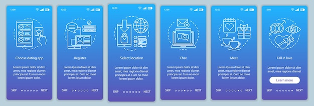 Online-dating-onboarding-app-seitenbildschirm-vektorvorlage