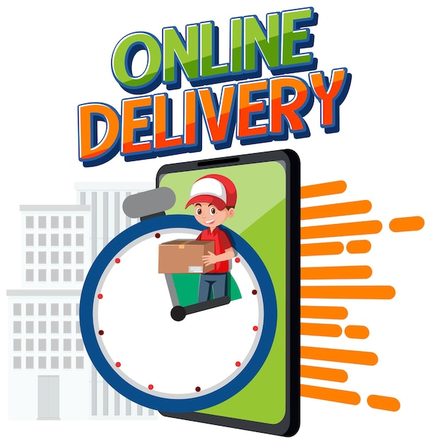 Vektor online delivery-logo mit kurierboxen