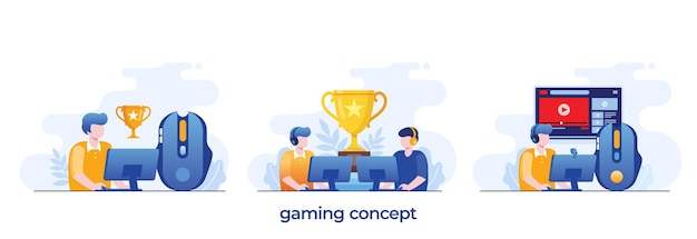 Online-gaming mit gadget-gamer-videospiel-esport-unterhaltung flache vektorillustration