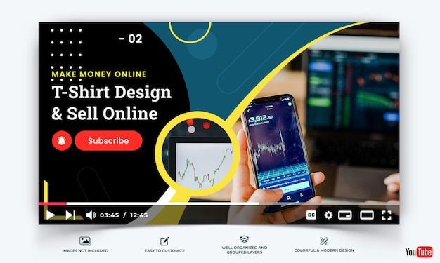 Online-Geldverdienst YouTube Thumbnail Template Vector Premium