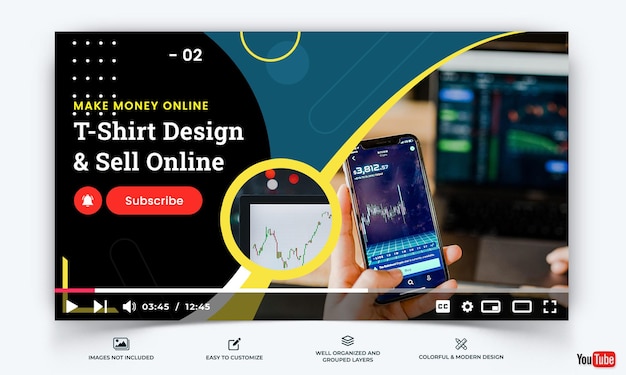 Online-geldverdienst youtube thumbnail template vector premium