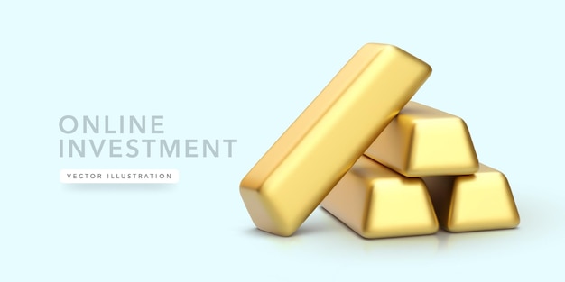 Vektor online-investitionskonzept im realistischen stil mit goldenen balken vektor-illustration