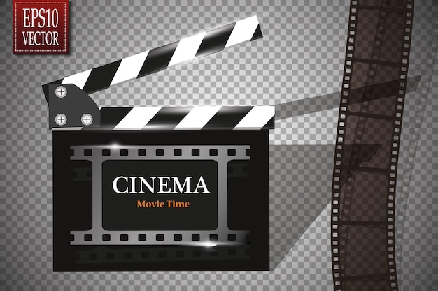 Online-Kino-Hintergrund mit Filmrolle und Filmklappe. Vektor-Flyer oder Poster. Illustration der Filmindustrie. Vorlage für Ihr Design.
