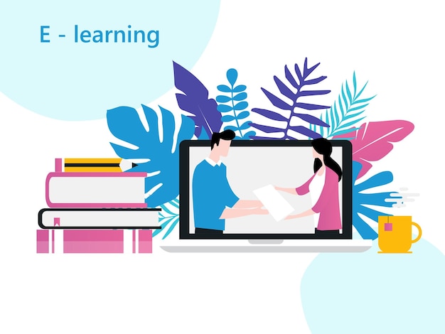 Vektor online-klassen online-schule e-learning heimstudium fernunterricht virtuelles klassenzimmer