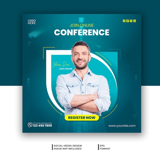 Online-konferenz-business-banner oder instagram-quadrat-flye