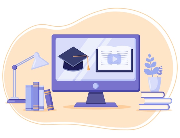 Vektor online-kurskonzept auf dem bildschirm für e-learning-kurs-webinar und online-bildung