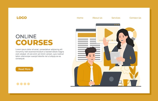 Online-Lern-Landing-Seiten-Vorlage Online-Bildung Online-Kurs Webinar flaches Design-Konzept-Set