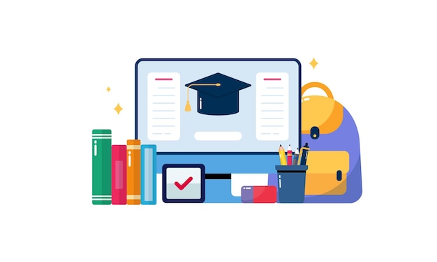 Online-Lernen Flachdesign-Illustration mit pädagogischen Werkzeugen für Bildung oder Lernkonzept