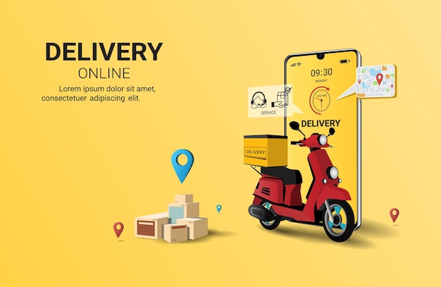 Online-Lieferservice per Roller auf dem Handy Online-Bestellung E-Commerce Online-Versandanwendung Smart Logistic Parcel Box Concept für Website und Banner 3D-Perspektive-Vektorillustration