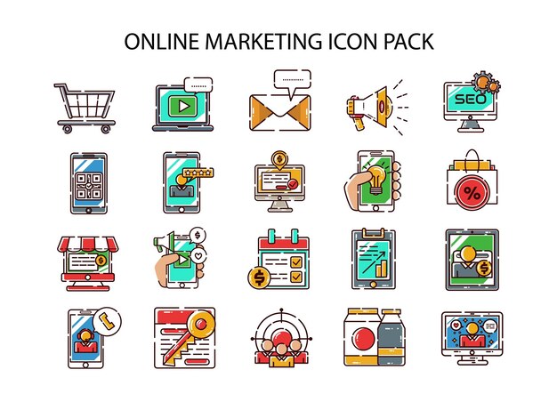 Vektor online-marketing-icon-vektor-illustrationsset