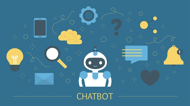 Online mit einem chatbot auf dem smartphone sprechen. kommunikation mit einem chat-bot. kundenservice und support. konzept der künstlichen intelligenz. satz bunte symbole. illustration