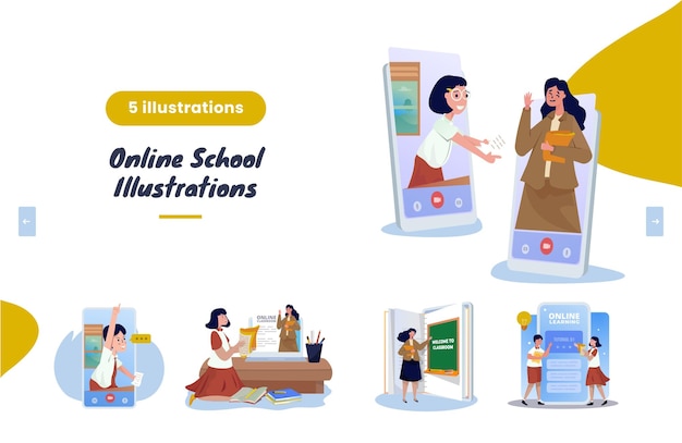 Online-schulillustrationspaket des flachen designs